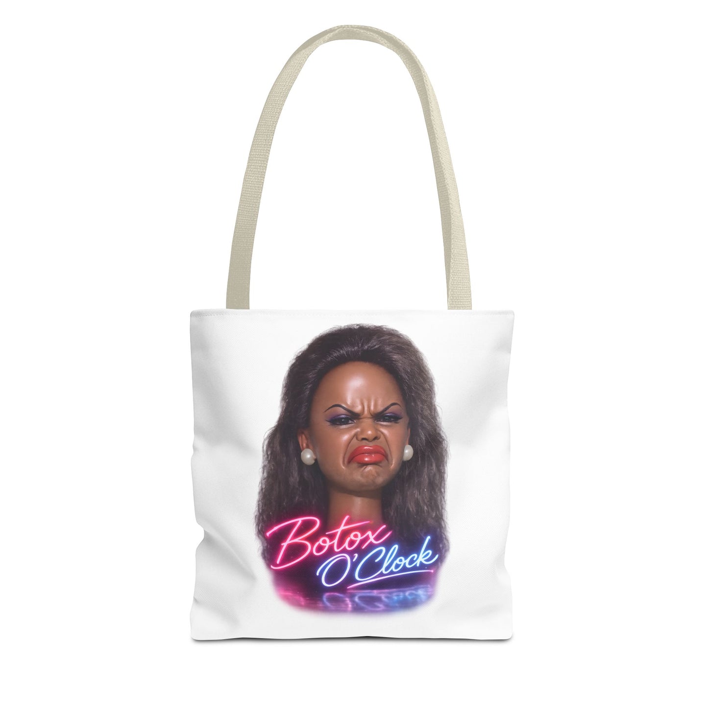 Botox O'Clock Tote Bag – Lustiger Polyester-Beutel mit Neon-Grimasse | Gym Sport Einkauf Geschenk