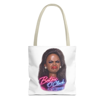 Botox O'Clock Tote Bag – Lustiger Polyester-Beutel mit Neon-Grimasse | Gym Sport Einkauf Geschenk