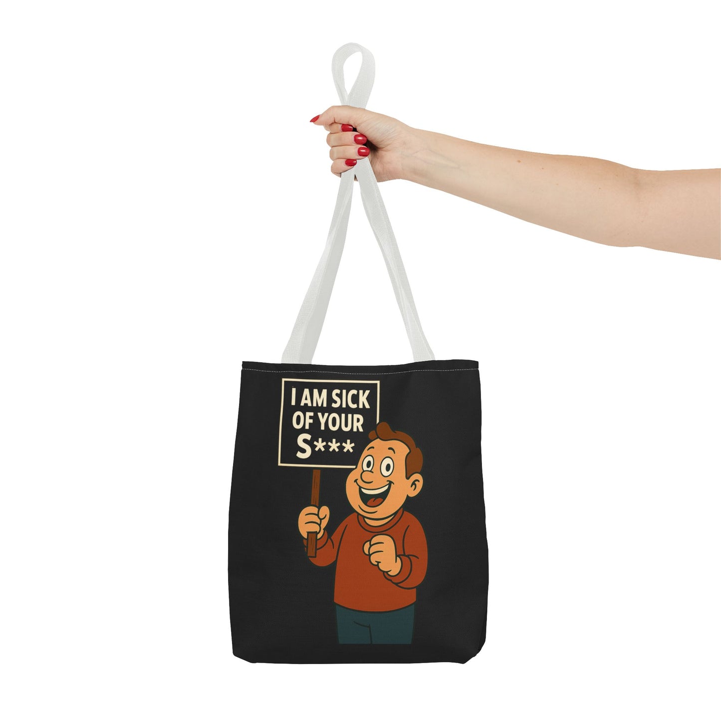 Lustige Tote Bag "I Am Sick Of Your S***" – Sarkastischer Spruch Cartoon Motiv, Polyester Stoffbeutel für Humor-Fans