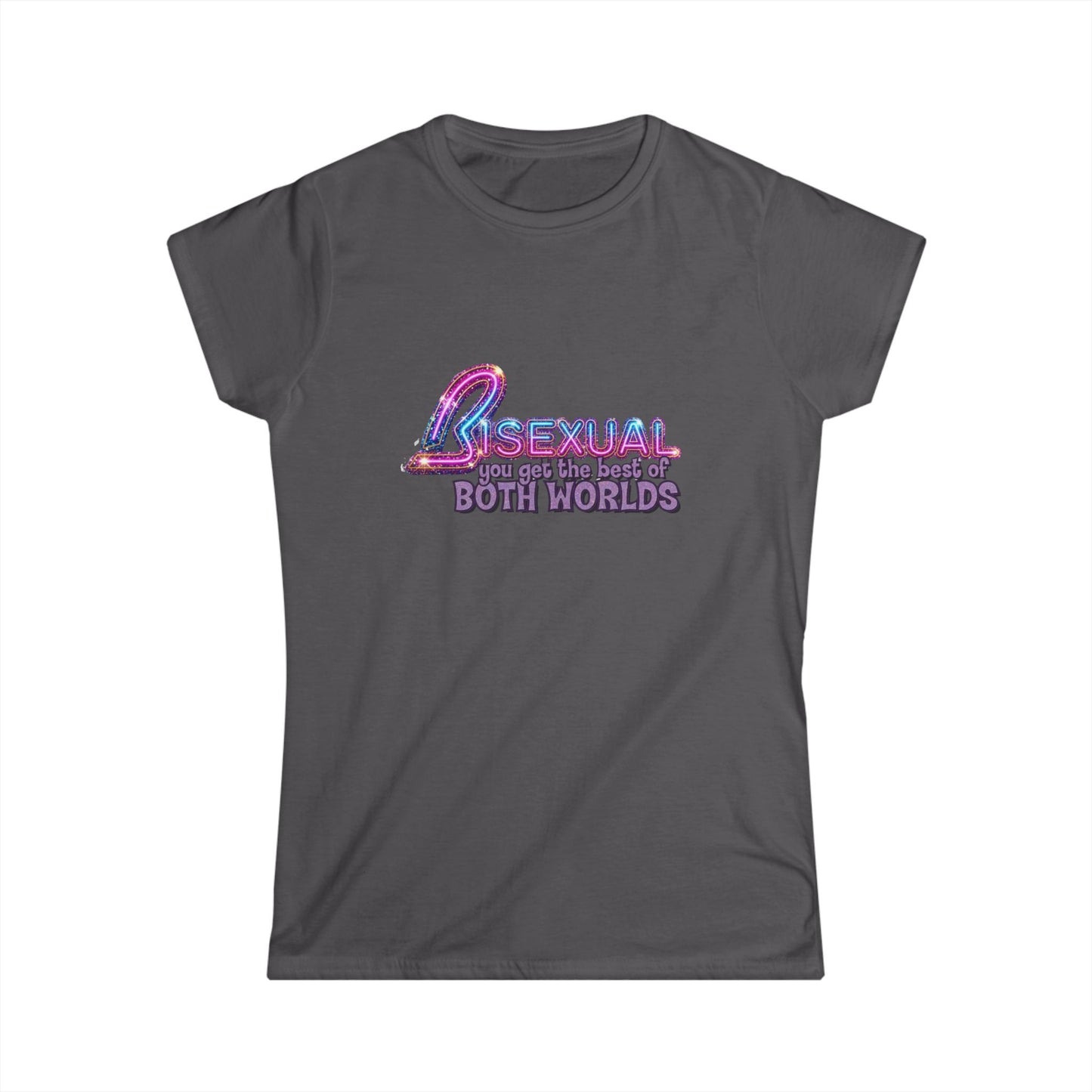 True Insights Damen Shirt Bisexual Best Of Both Worlds Bi Pride Motiv im Neon Glitzer Look in Charcoal