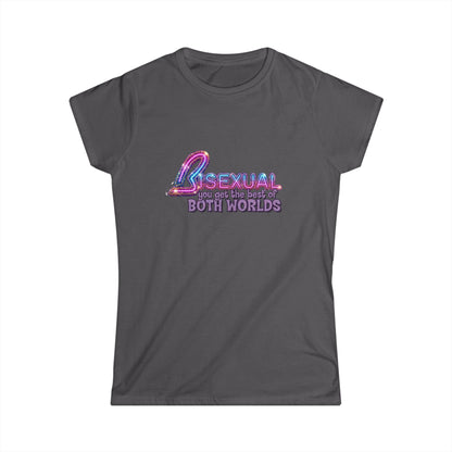 True Insights Damen Shirt Bisexual Best Of Both Worlds Bi Pride Motiv im Neon Glitzer Look in Charcoal