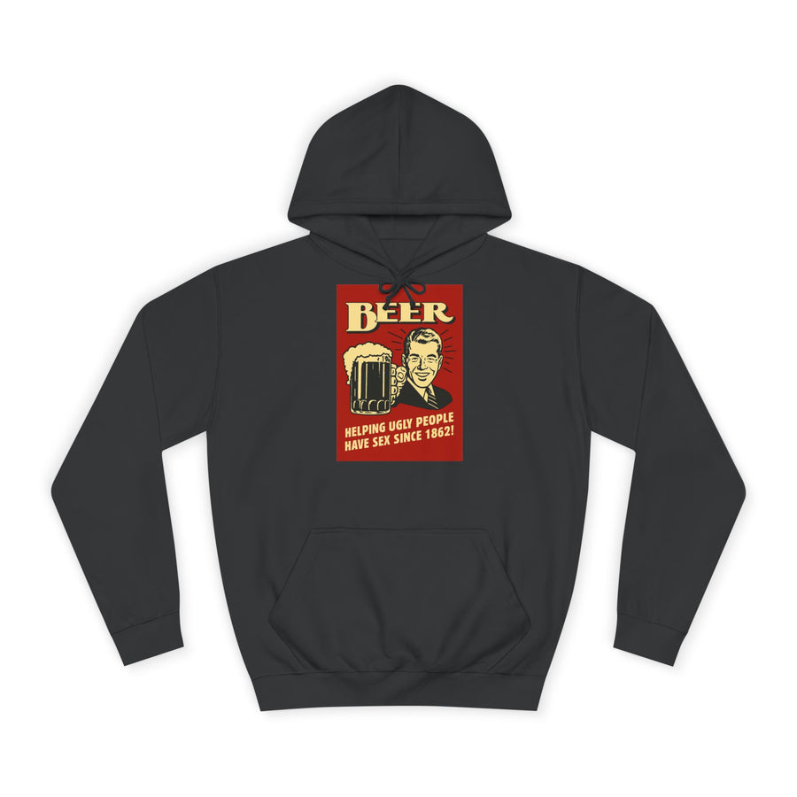 BEER Hoodie Rétro Vintage Bière Humour - Helping Ugly People - Cadeau drôle amateurs de bière, fête & homme