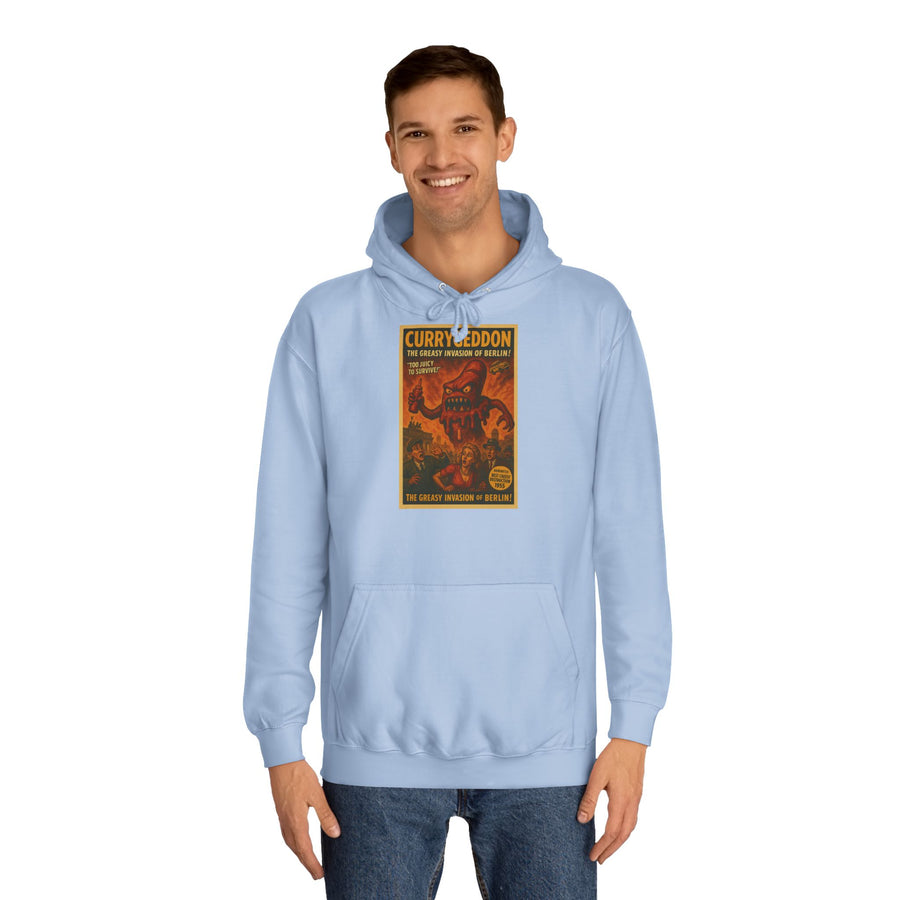 CurryGeddon Hoodie – Affiche rétro-horreur avec monstre currywurst