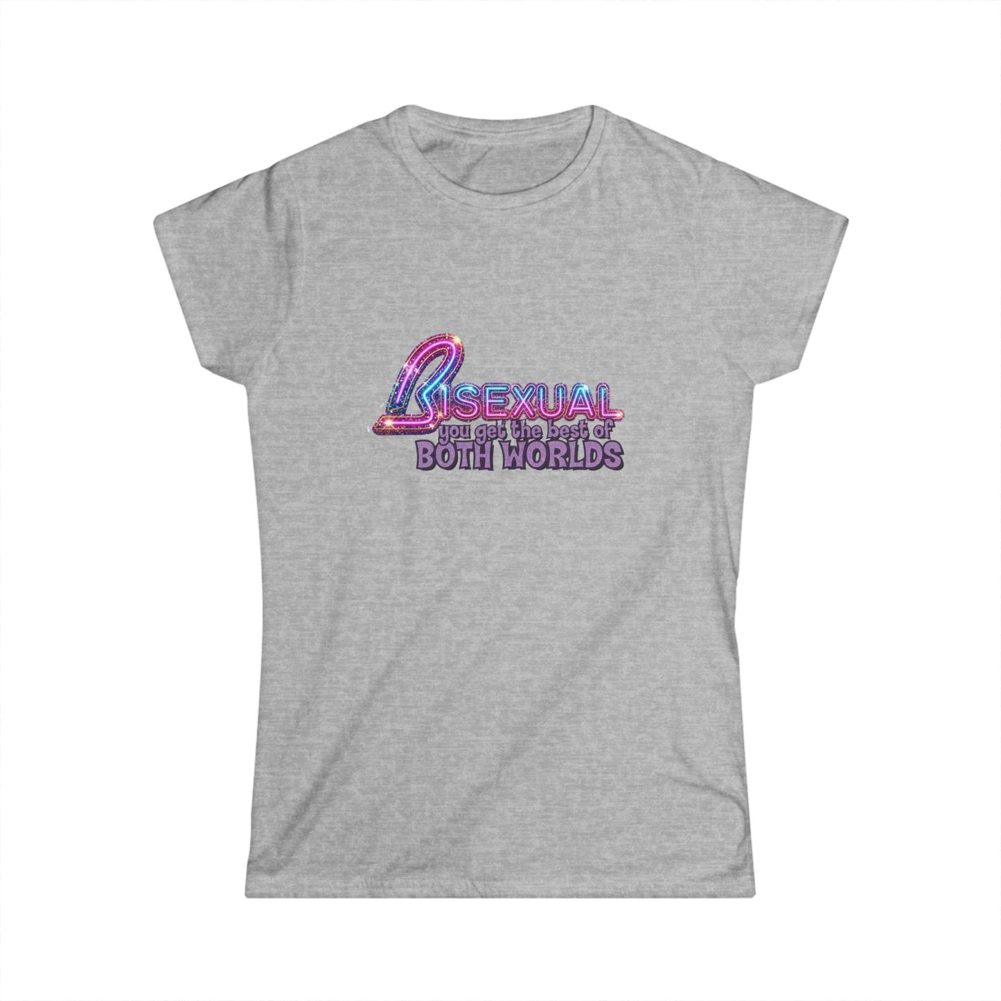 True Insights Bisexual Damen Shirt Best Of Both Worlds mit buntem Glitzer Neon Pride Design in Sport Grey