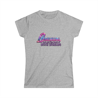 True Insights Bisexual Damen Shirt Best Of Both Worlds mit buntem Glitzer Neon Pride Design in Sport Grey