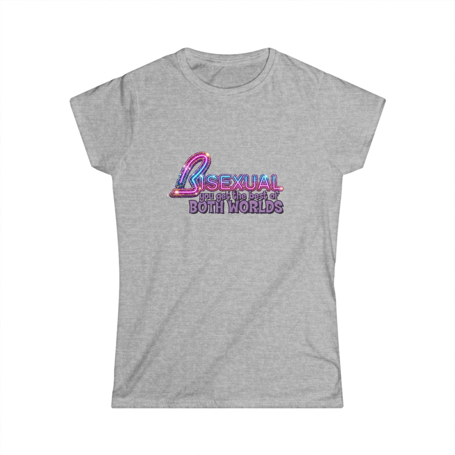True Insights Bisexual Damen Shirt Best Of Both Worlds mit buntem Glitzer Neon Pride Design in Sport Grey