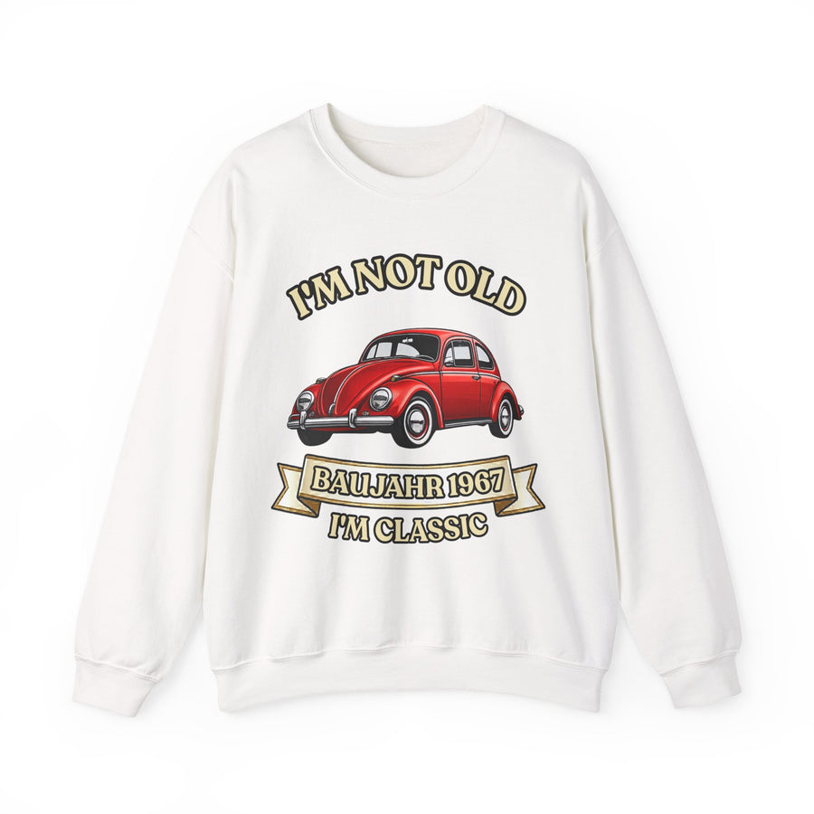 Geschenk zum 60. Geburtstag – Pullover Jahrgang 1967 VW Käfer – White – Vorderseite