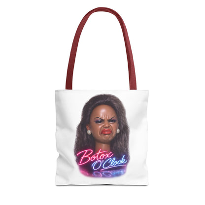 Botox O'Clock Tote Bag – Lustiger Polyester-Beutel mit Neon-Grimasse | Gym Sport Einkauf Geschenk