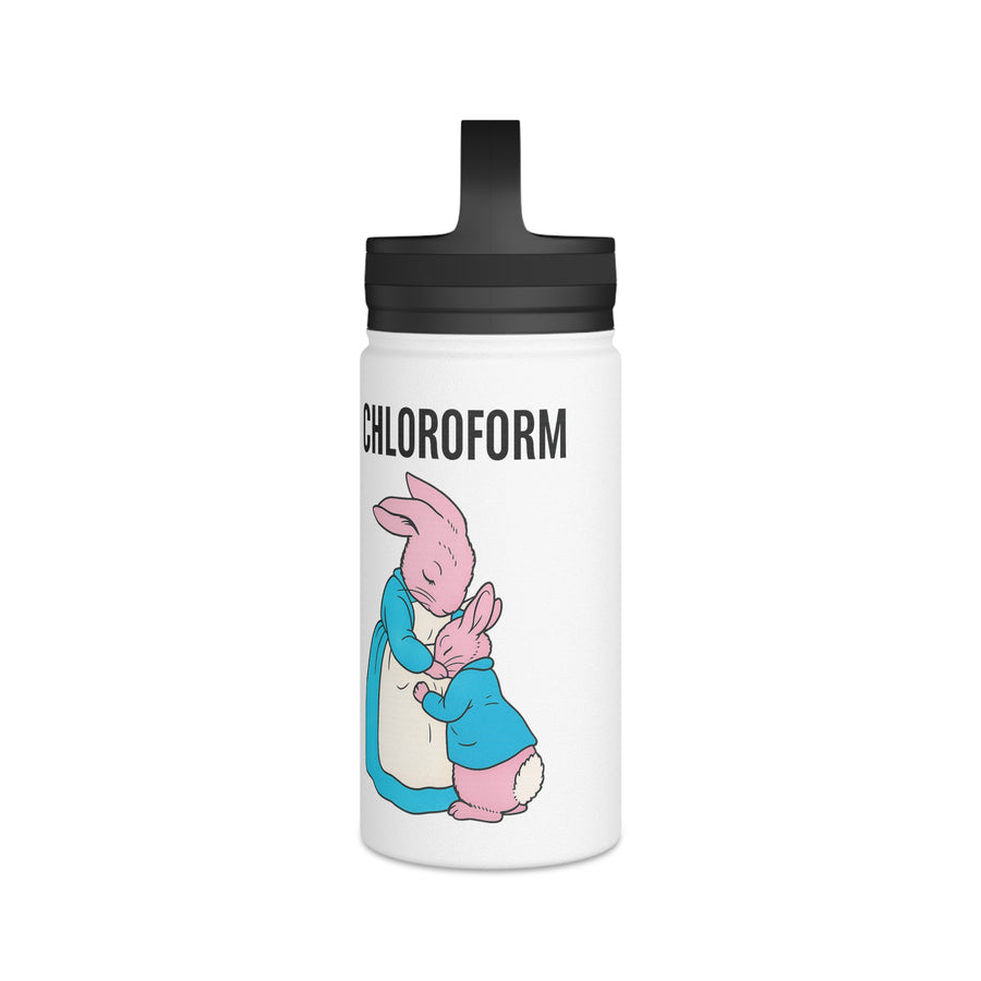 CHLOROFORM Lapins Gourde Inox - Cadeau Humour Noir Drôle, Bouteille Isotherme avec Couvercle à Poignée, Citation Sarcastique