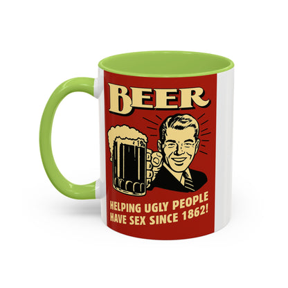 Bunte Tasse "BEER - Helping Ugly People" | Lustige Retro Bier Kaffeetasse | Vintage Geschenk für Bierliebhaber & Partyfans