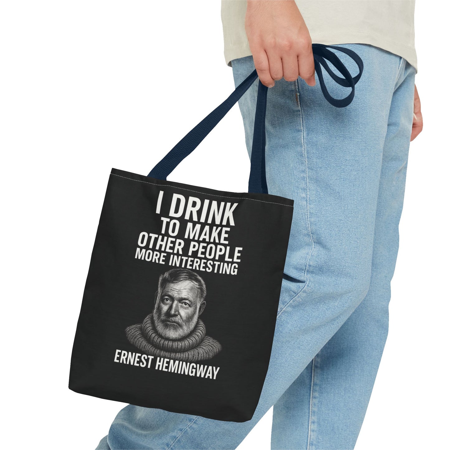 Ernest Hemingway Tote Bag - I Drink To Make Other People More Interesting - Lustiger Spruch Jutebeutel für Literaturfans & Genießer