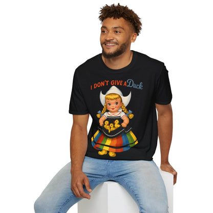 "I Don't Give a Duck | Nostalgisches Vintage-Mädchen mit Küken – Humorvoll & Originell" – Freches Satire-Design für mutige Statements | True Insights