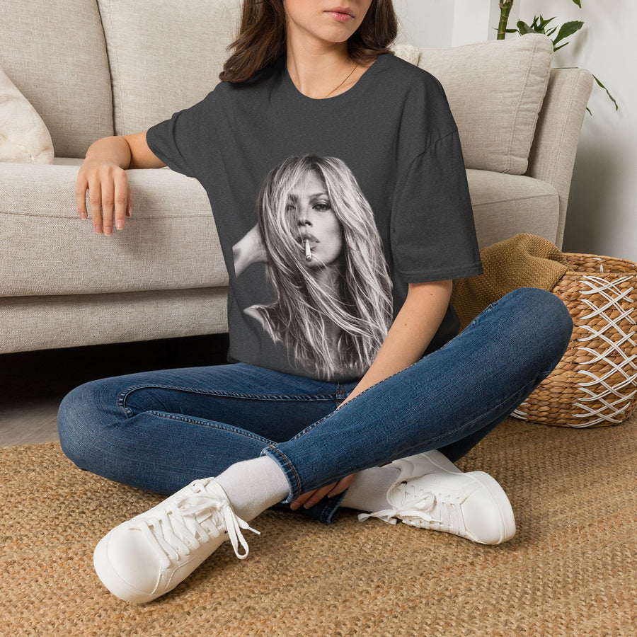 True Insights T-Shirt Kate Moss Porträt in Dark Heather, ikonisches Fashion Kult Statement Shirt für Fans