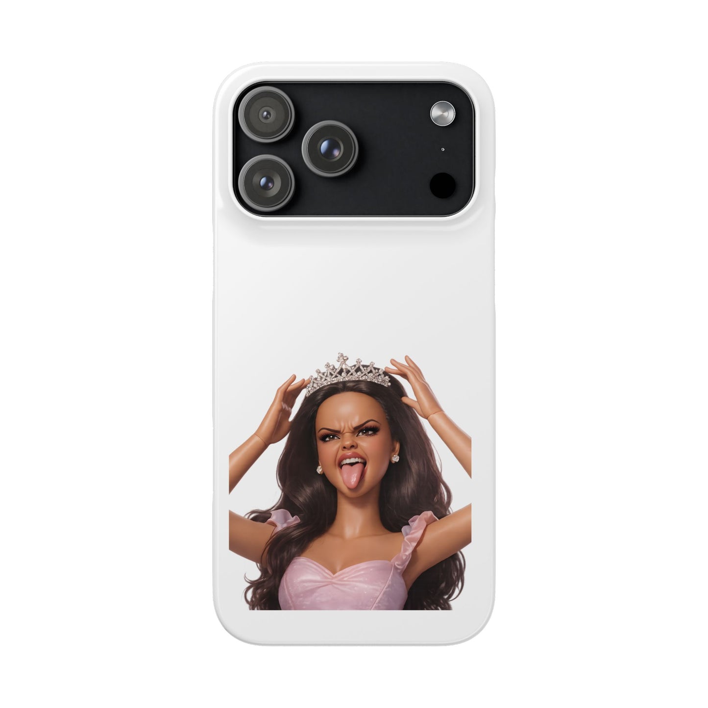 Barbicore Handyhülle – Frecher Beauty Queen Look mit Tiara & Zunge raus | Pink Puppen-Style Case für Fashion-Fans