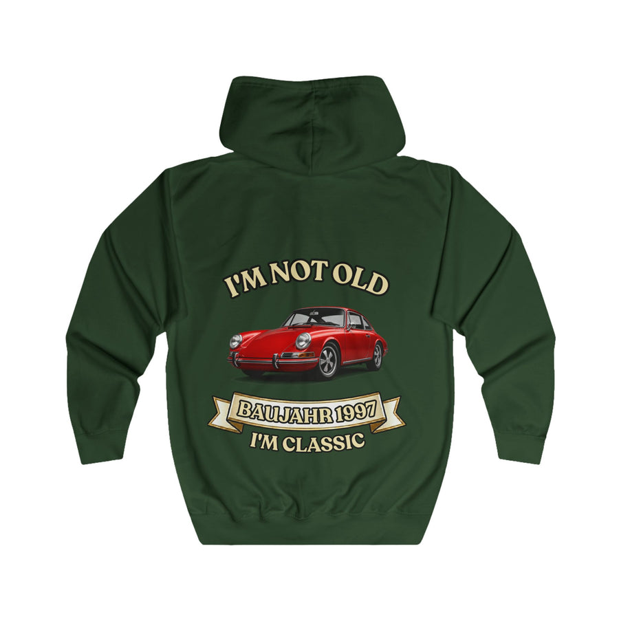 Geschenk zum 30. Geburtstag – Sweatjacke Jahrgang 1997 mit Porsche-Motiv – Bottle Green – Rückenansicht