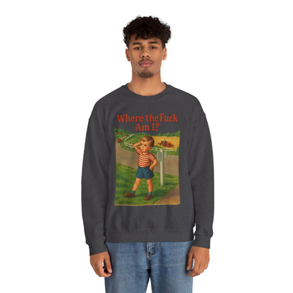 Sweatshirt – Where the Hell Am I? – Vintage Sweatshirt mit nostalgischem Lost-Boy-Motiv | True Insights Design mit Humor