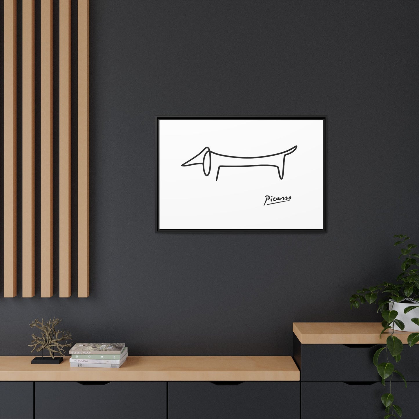 Picasso-Dackel Line-Art Leinwand | Minimalistisches Wandbild | Modernes Hunde-Kunstwerk