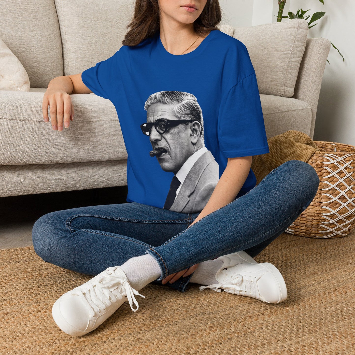 Aristoteles Onassis Portrait T-Shirt Unisex – Ikonische Zigarre & Brille, Vintage Schwarz-Weiß Legende, Retro Fan Geschenk