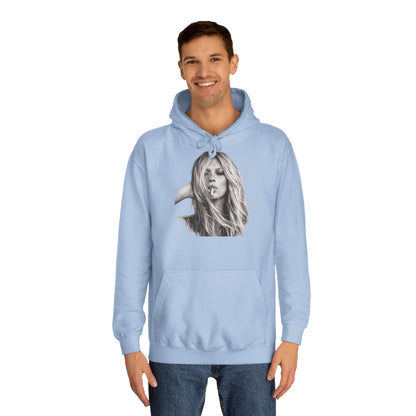 Kate Moss Hoodie – Ikonisches Schwarz-Weiß Porträt Kapuzenpullover für Fashion & Musik Fans