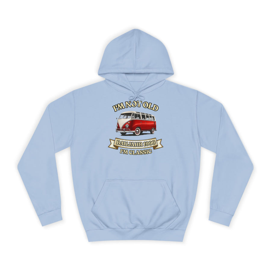 Geschenk zum 30. Geburtstag – Hoodie Jahrgang 1996 VW Bulli – Sky Blue – Vorderseite
