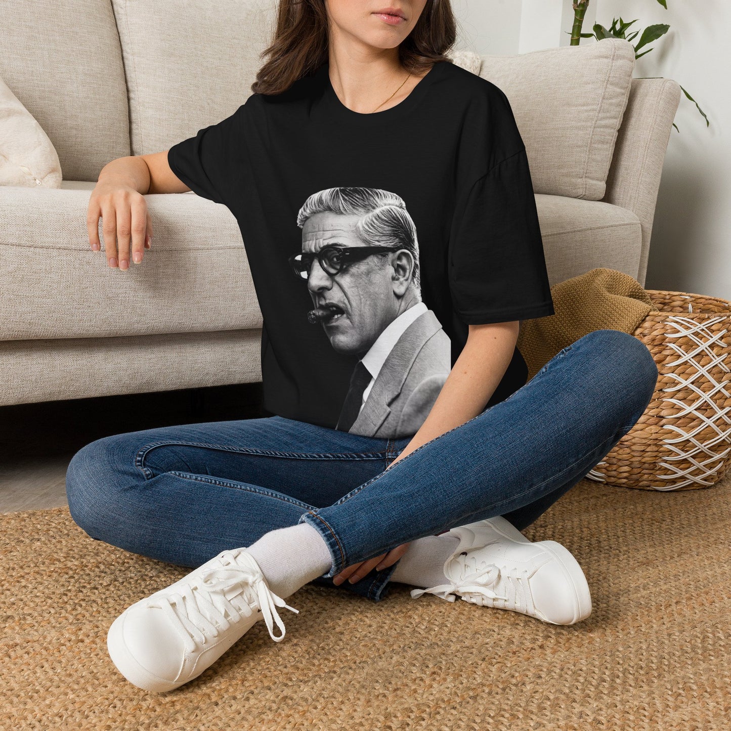 Aristoteles Onassis Portrait T-Shirt Unisex – Ikonische Zigarre & Brille, Vintage Schwarz-Weiß Legende, Retro Fan Geschenk