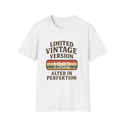 Weißes T-Shirt mit Schriftzug Limited Vintage Version 1982 Alter in Perfektion im Retro-Poster-Stil für Geburtstagsgeschenke.