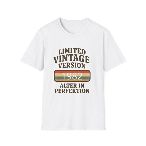 Weißes T-Shirt mit Schriftzug Limited Vintage Version 1982 Alter in Perfektion im Retro-Poster-Stil für Geburtstagsgeschenke.