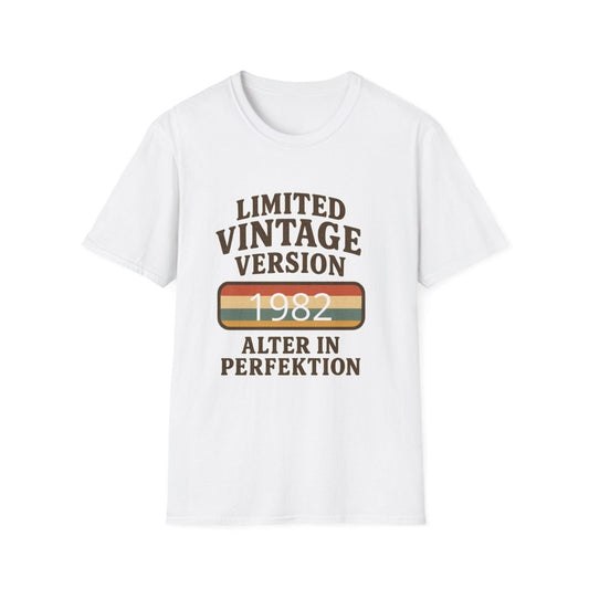 Weißes T-Shirt mit Schriftzug Limited Vintage Version 1982 Alter in Perfektion im Retro-Poster-Stil für Geburtstagsgeschenke.