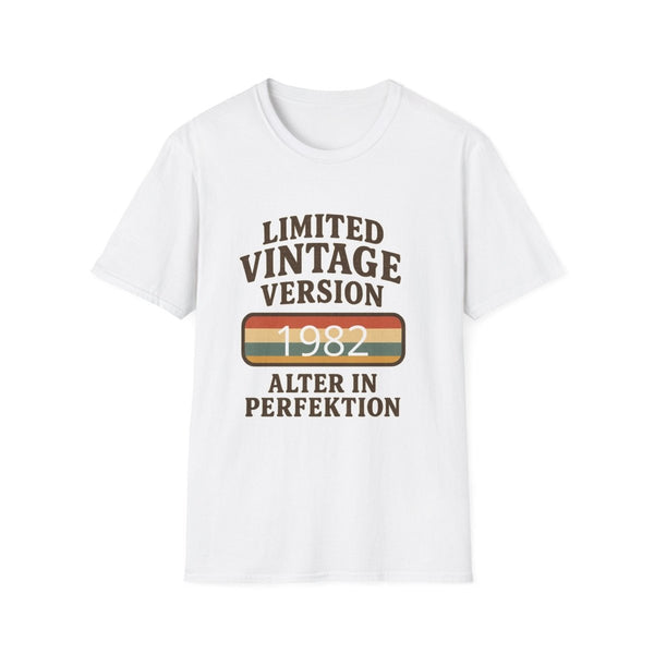 Weißes T-Shirt mit Schriftzug Limited Vintage Version 1982 Alter in Perfektion im Retro-Poster-Stil für Geburtstagsgeschenke.