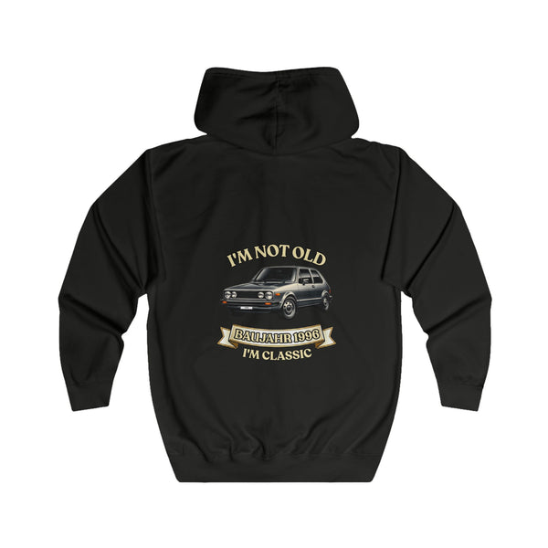 Geschenk zum 30. Geburtstag – Sweatjacke Jahrgang 1996 VW Golf – Jet Black – Rückenansicht