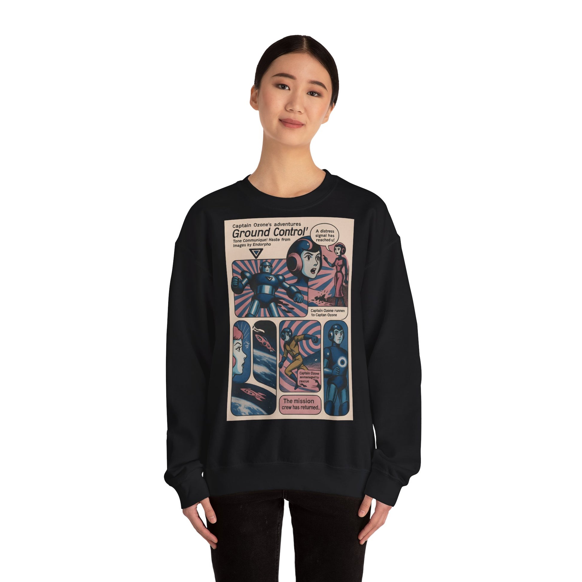 Retro Space Comic Sweatshirt – Captain Ozone „Ground Control“ Edition