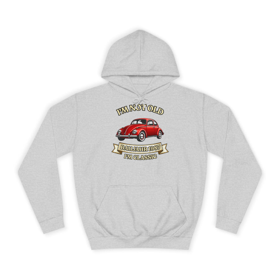 Geschenk zum 40. Geburtstag – Hoodie Jahrgang 1987 VW Käfer – Heather Grey – Vorderseite