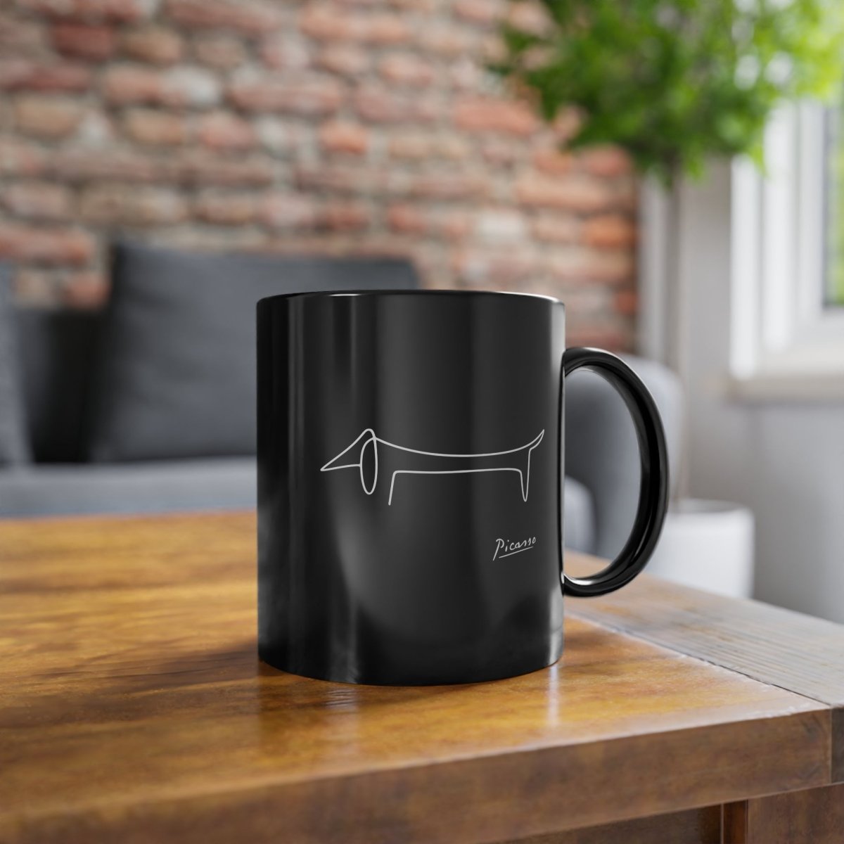 Dackel Picasso Tasse Schwarz | Lump Line Art Kaffeebecher | Dackel Geschenk