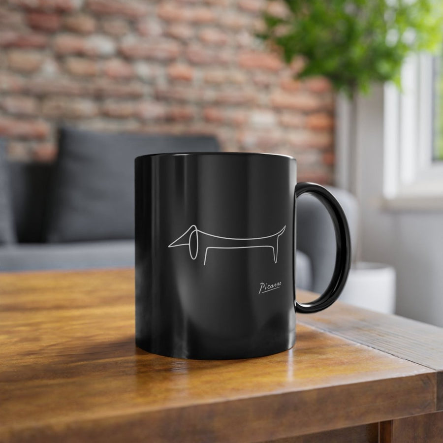 True Insights Tasse Dackel Picasso Line Art Kaffeebecher in Schwarz, minimalistisches Dackel Motiv
