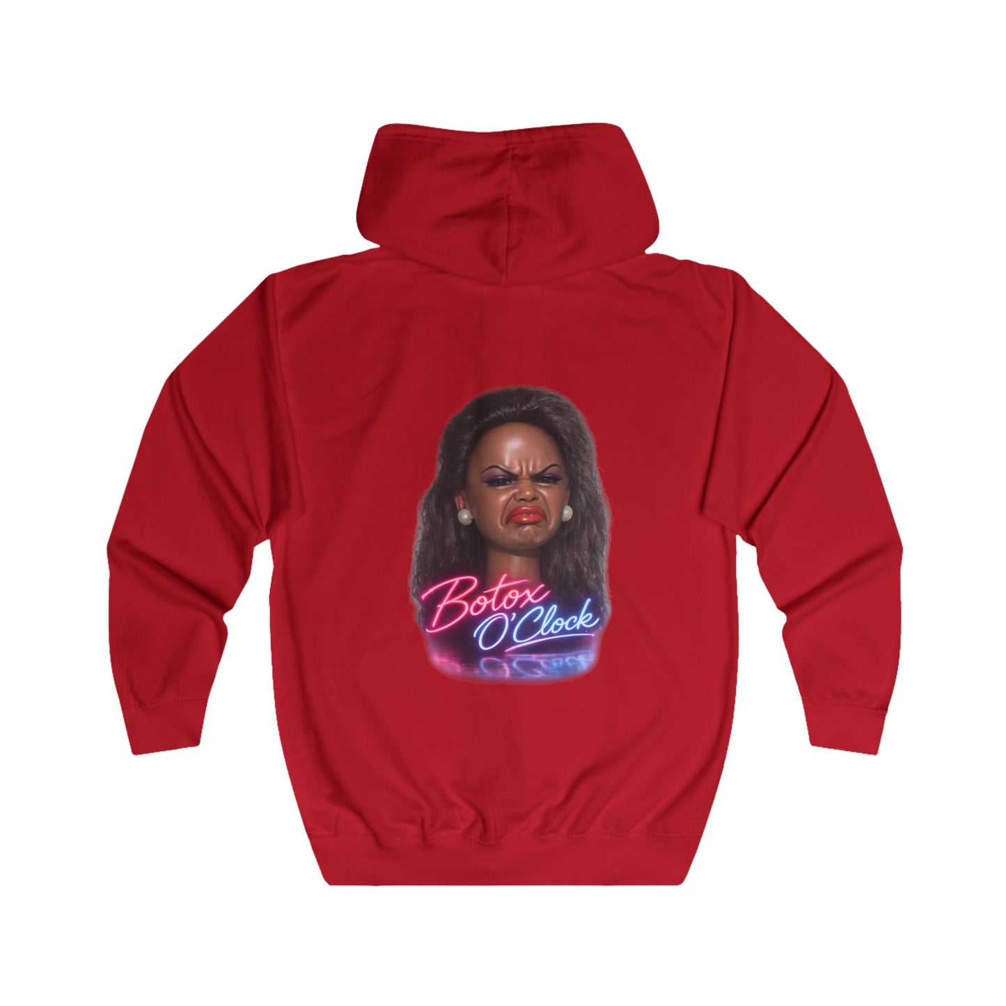 Botox O'Clock Zip Hoodie – Lustiges Neon Karikatur Motiv für Beauty-Fans, Grumpy Face Kapuzenjacke