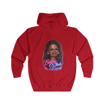 Botox O'Clock Zip Hoodie – Lustiges Neon Karikatur Motiv für Beauty-Fans, Grumpy Face Kapuzenjacke