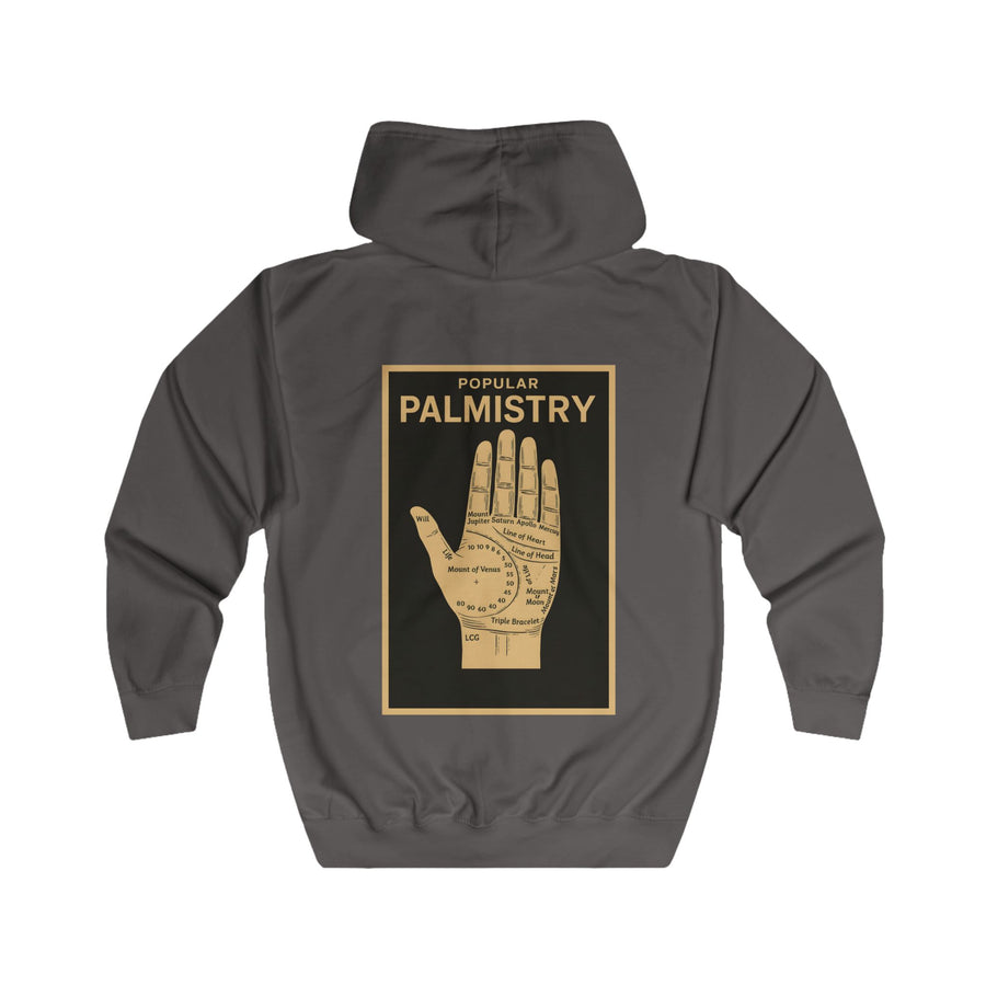 True Insights Popular Palmistry Zip-Hoodie – Vintage-Handlinien-Motiv