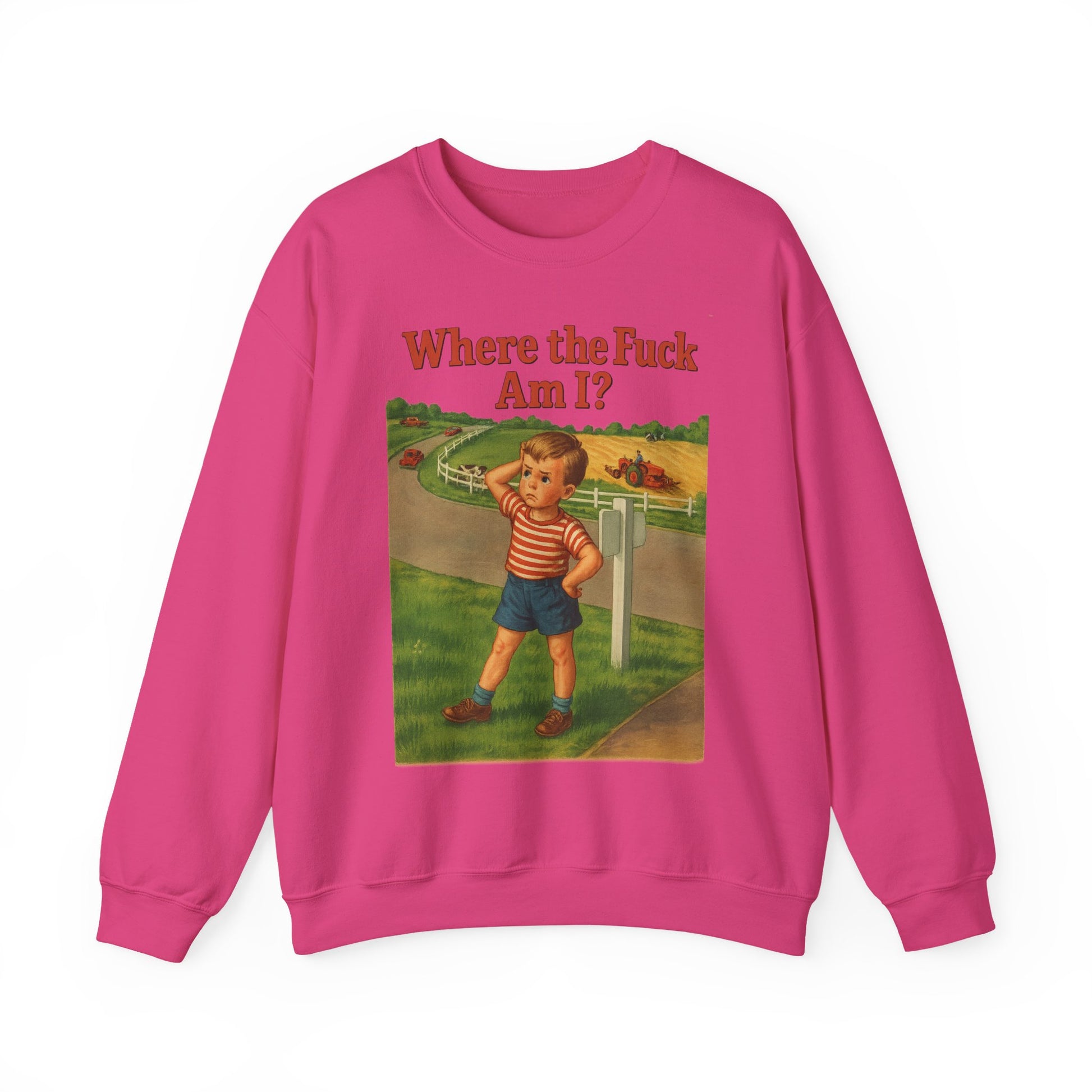 Sweatshirt – Where the Hell Am I? – Vintage Sweatshirt mit nostalgischem Lost-Boy-Motiv | True Insights Design mit Humor