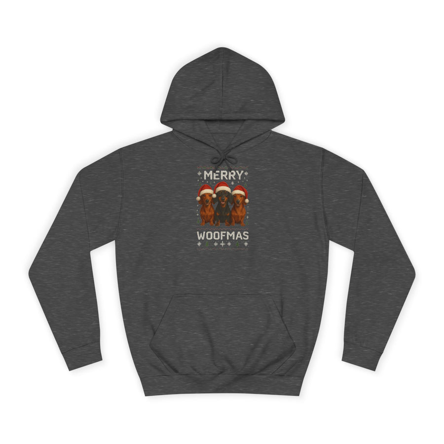 True Insights Merry Woofmas Dackel Hoodie – Lustiges Weihnachtsmotiv mit drei Dackeln in Charcoal