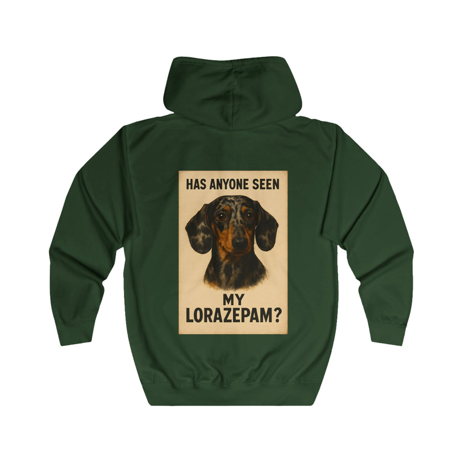 Has Anyone Seen My Lorazepam Dackel Zip Hoodie – Lustiger Vintage Hunde-Hoodie für Dackelliebhaber