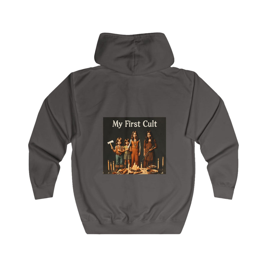 My First Cult Zip-Hoodie – Schräges Retro-Foto-Motiv mit schwarzem Humor
