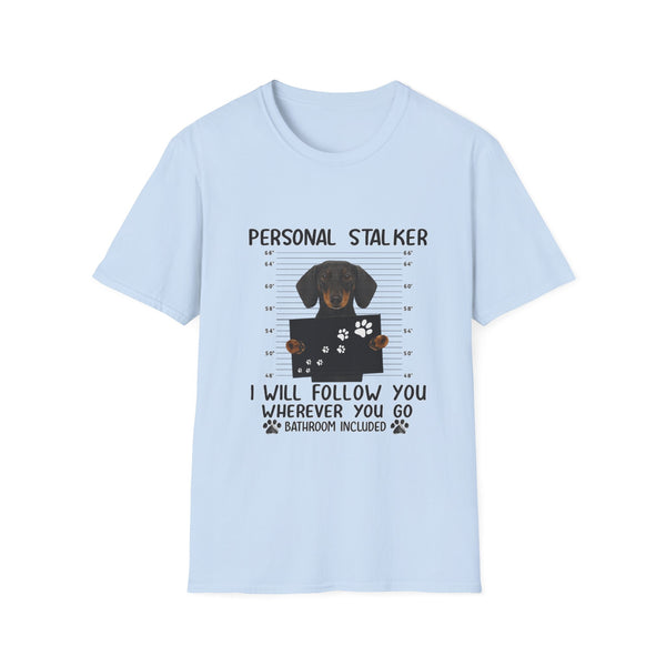 True Insights T-Shirt Dackel Personal Stalker in Hellblau, lustiges Hunde Shirt für Dackelbesitzer