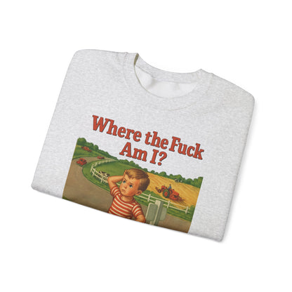 Sweatshirt – Where the Hell Am I? – Vintage Sweatshirt mit nostalgischem Lost-Boy-Motiv | True Insights Design mit Humor