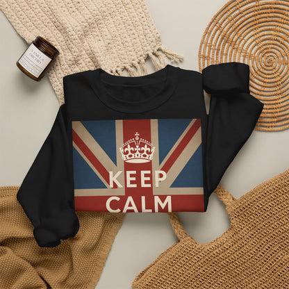 True Insights Sweatshirt Keep Calm and Carry On britische Flagge und Krone Nahaufnahme des Vintage Motivs