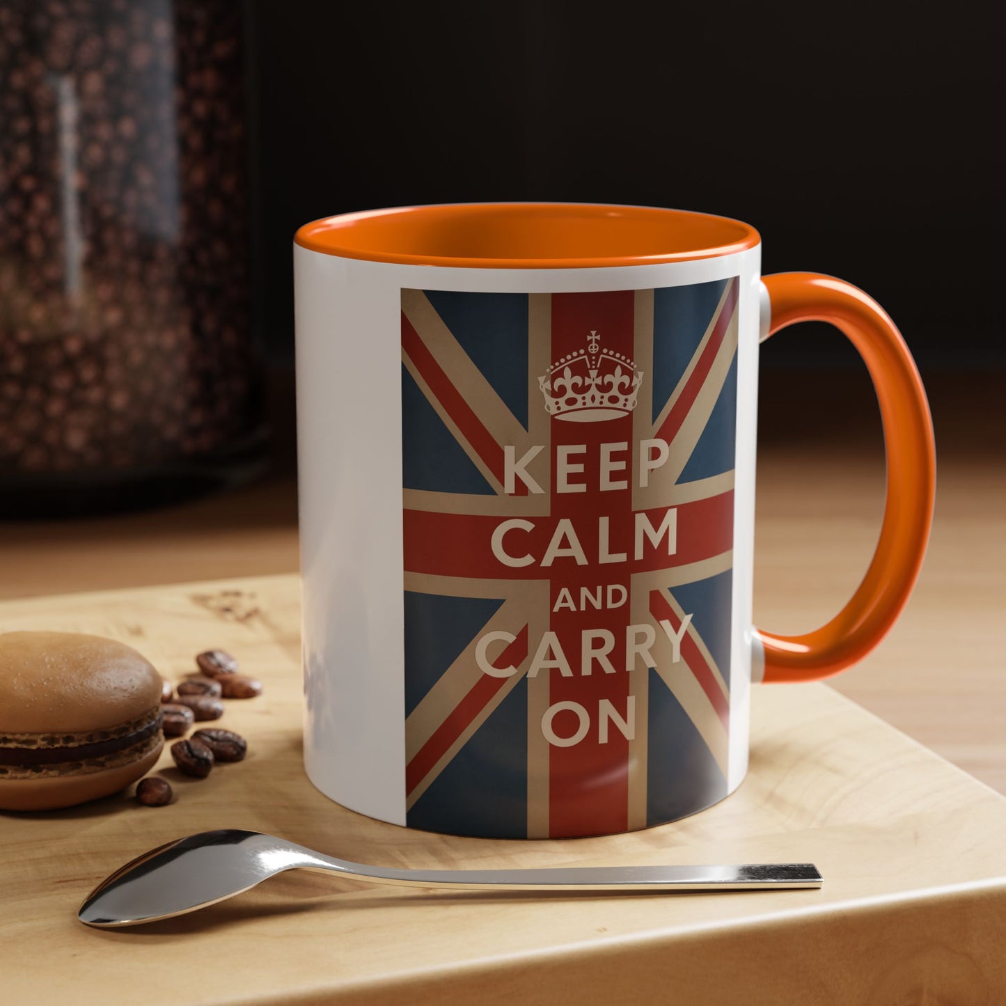 Mug Keep Calm and Carry On – Tasse Union Jack rétro British avec couronne