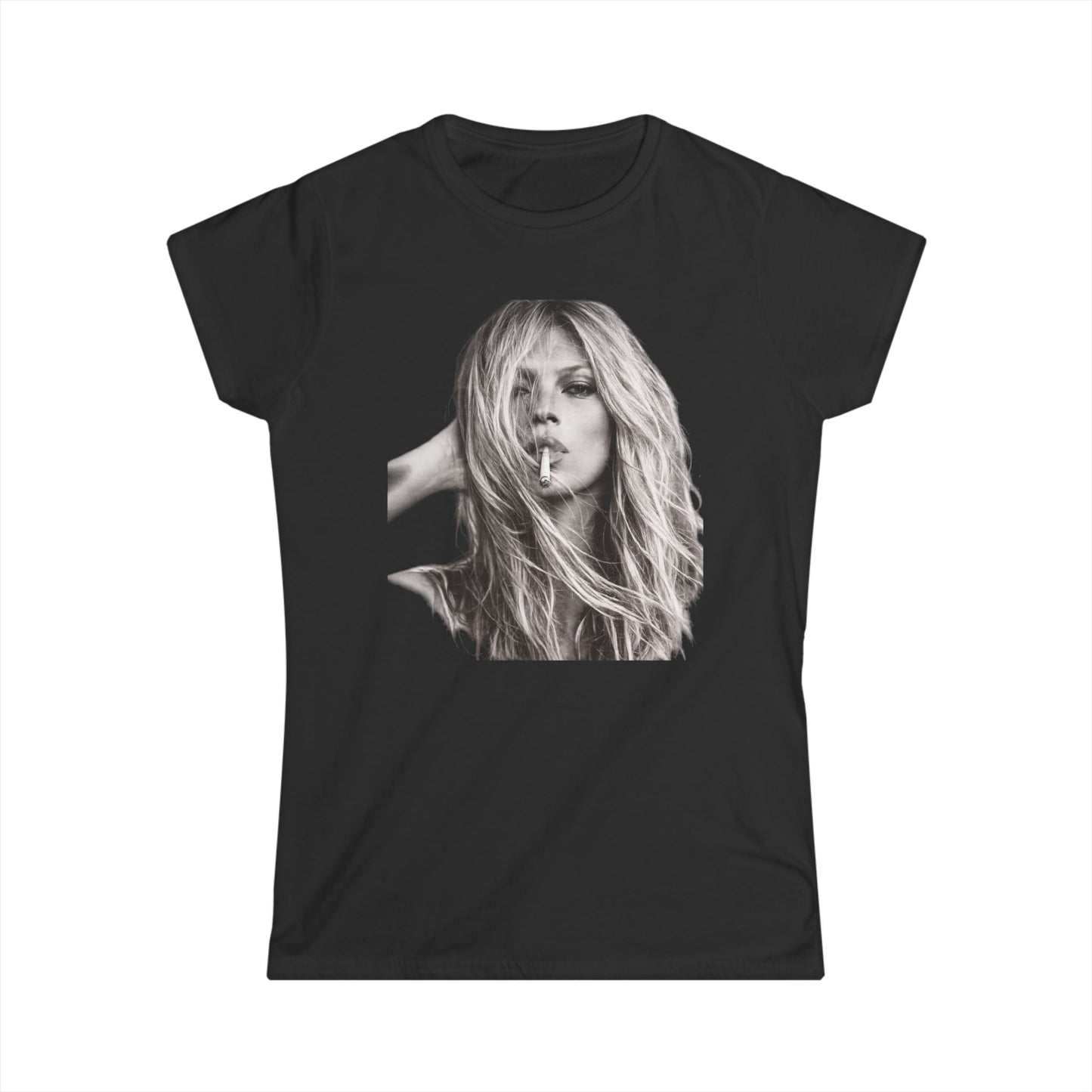 Kate Moss Damen Shirt – Ikonisches Schwar-Weiß Porträt Print, Fashion Statement T-Shirt für Trendsetter & Musikfans