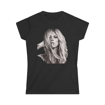 Kate Moss Damen Shirt – Ikonisches Schwar-Weiß Porträt Print, Fashion Statement T-Shirt für Trendsetter & Musikfans
