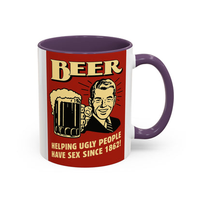 Bunte Tasse "BEER - Helping Ugly People" | Lustige Retro Bier Kaffeetasse | Vintage Geschenk für Bierliebhaber & Partyfans