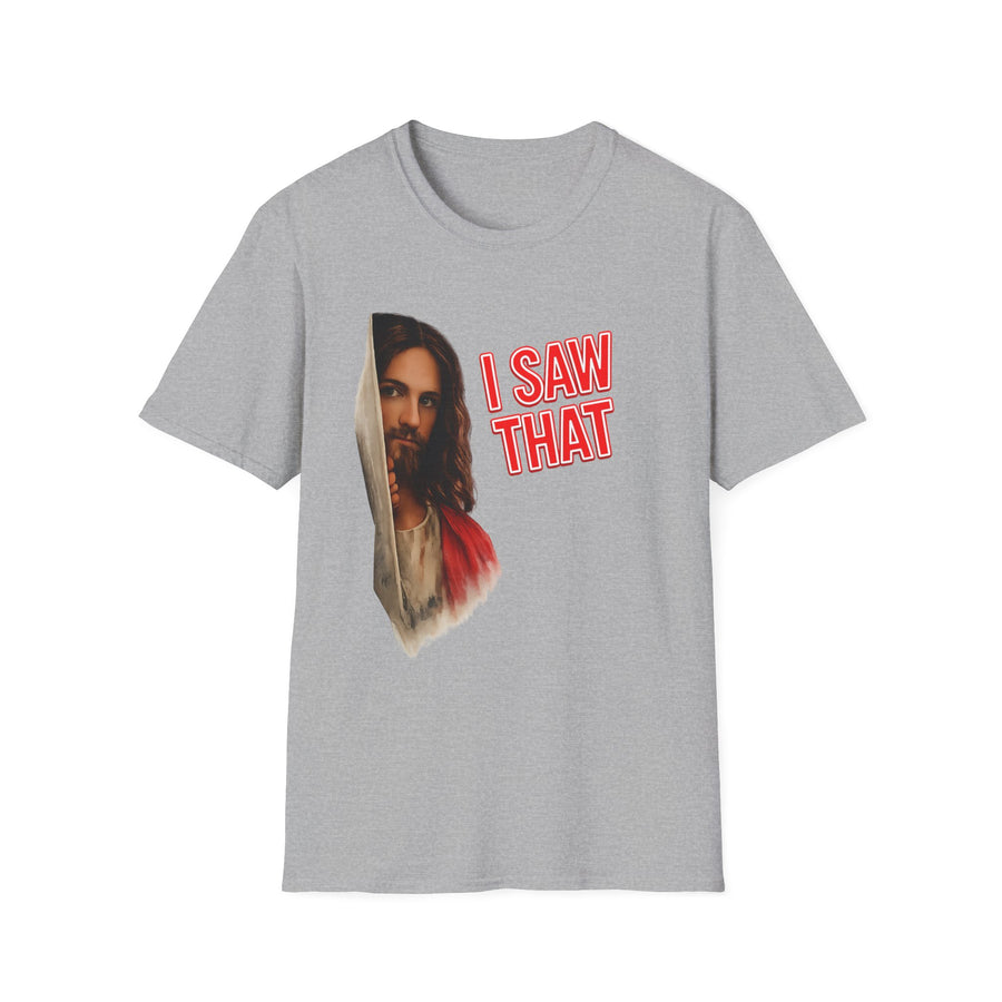 True Insights T-Shirt I Saw That Jesus in Sport Grey, lustiges Statement-Motiv mit frechem Spruch