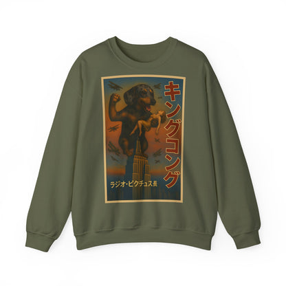 Dackel Sweatshirt – King Kong Parodie im Retro-Stil | Lustiger Unisex Pullover für Filmfans & Dackelliebhaber – Lustiges Sweatshirt | True Insights – Bild 1